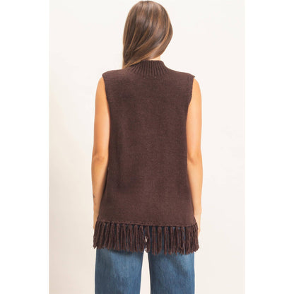 Fringe Turtleneck Sweater Vest: BROWN / S-M-L(2-2-2)