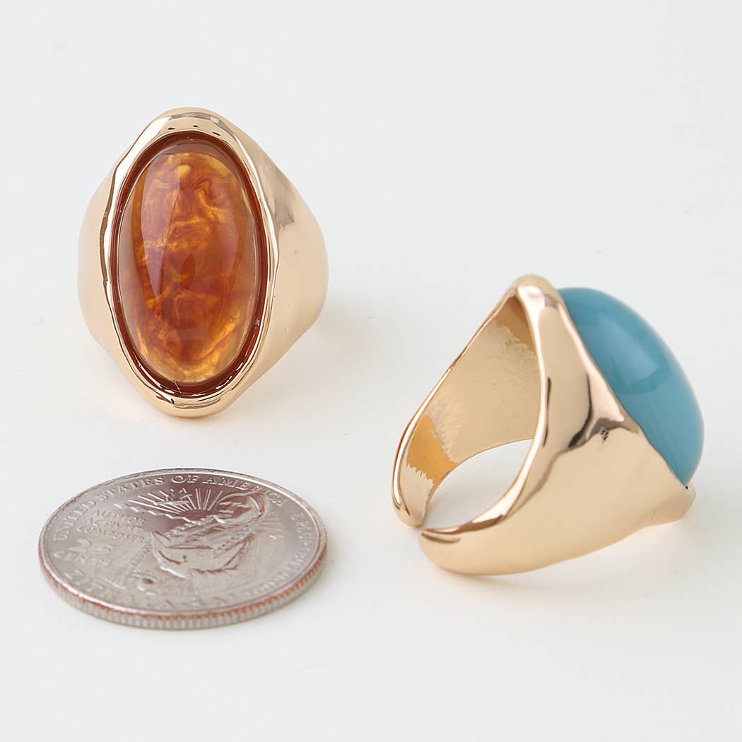 Polished Oval Stone Statement Ring: GBR