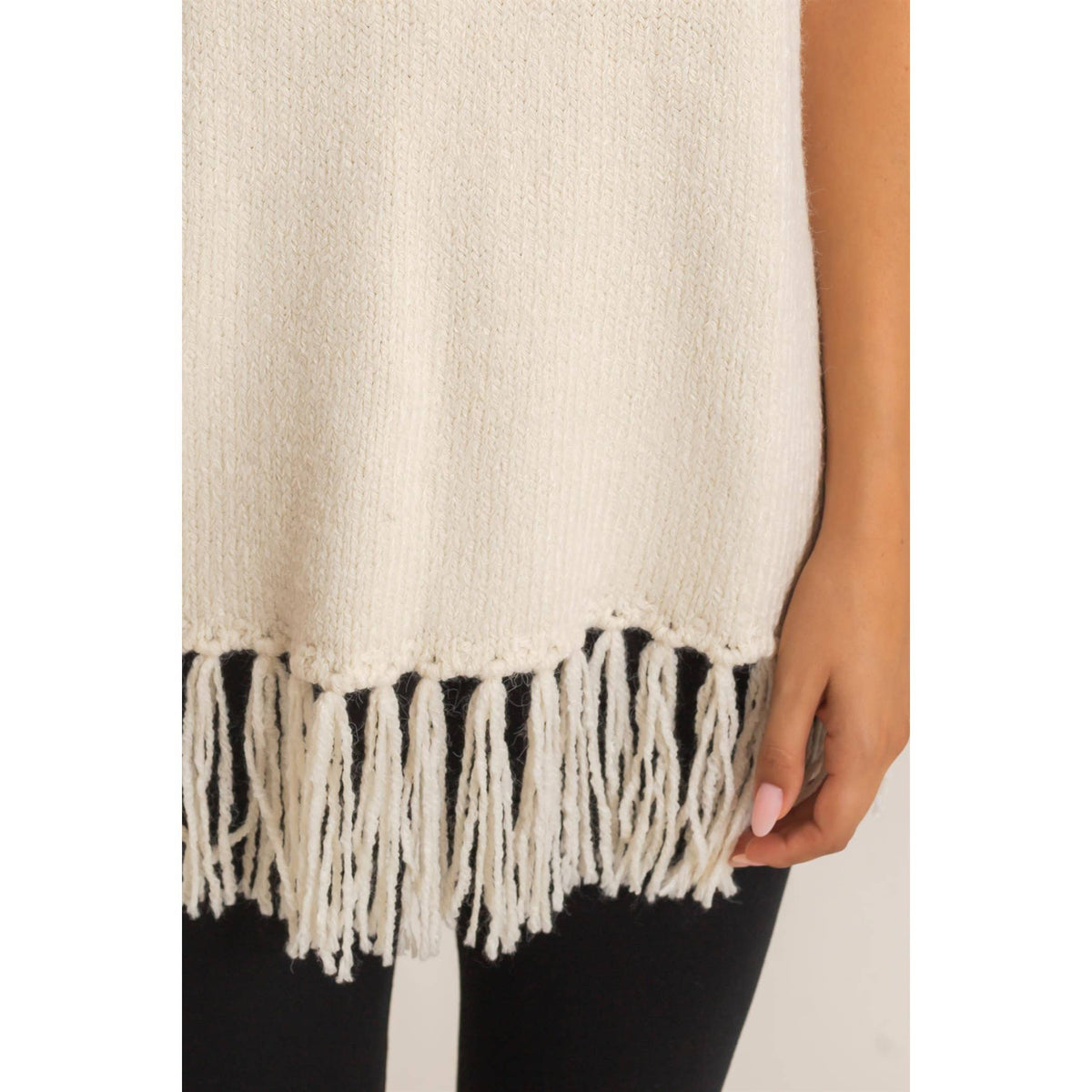 Fringe Turtleneck Sweater Vest: BROWN / S-M-L(2-2-2)