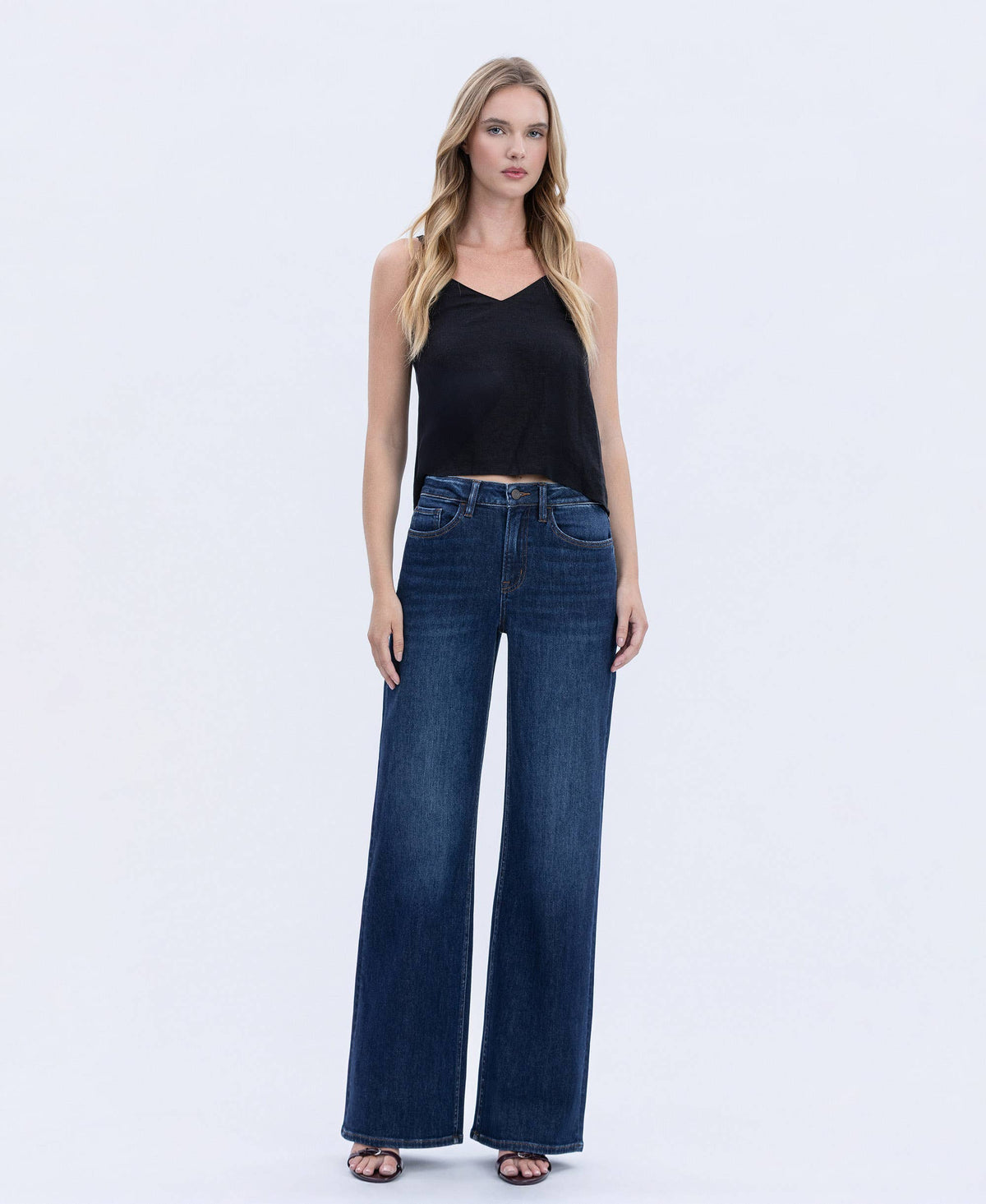 SUPER HIGH RISE FULL LENGTH DARK WASH WIDE JEANS T6937: UPLIFTED JEWEL / 25