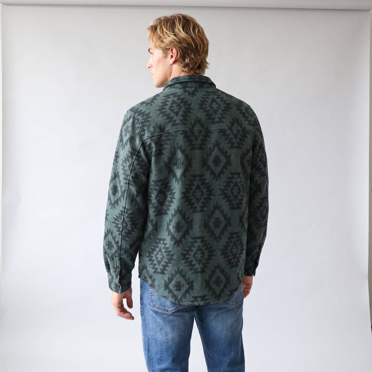 Men's Shay Faux Wool Button Down Jacket: Lead Aztec Diamond