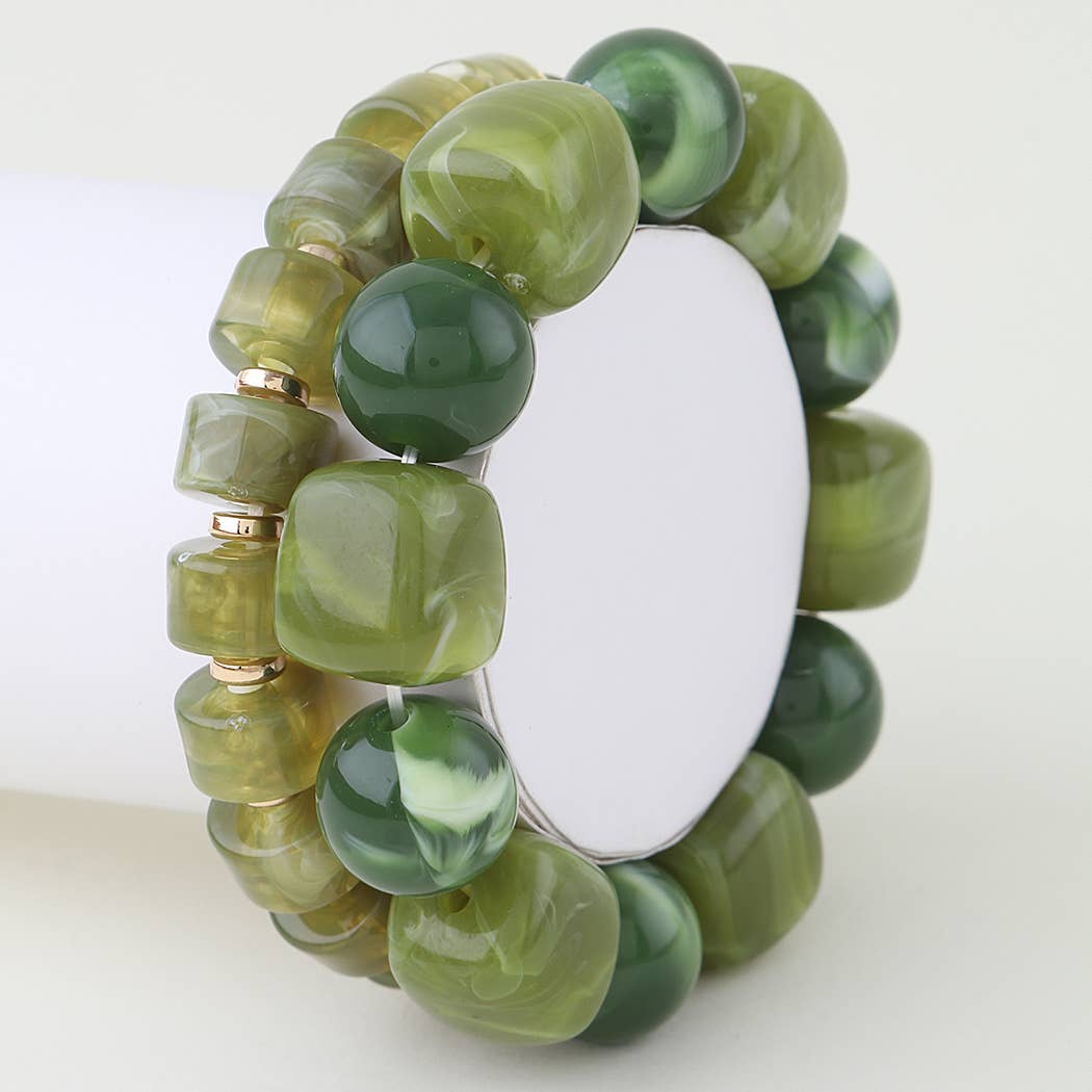 Double Marble Stone Beaded Bracelet: GR