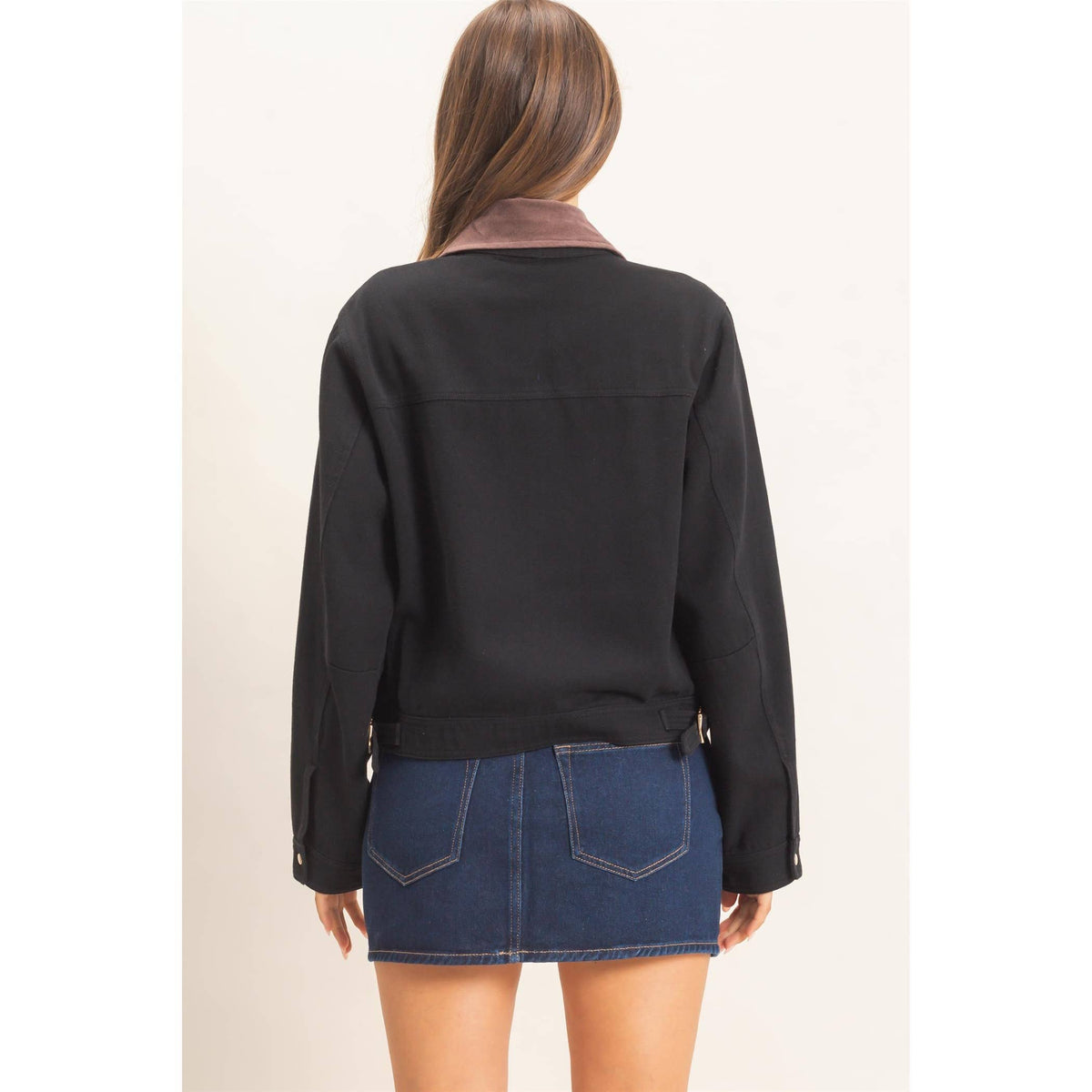 Twill Jacket With Corduroy Collar: DARK TAUPE