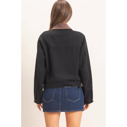 Twill Jacket With Corduroy Collar: DARK TAUPE