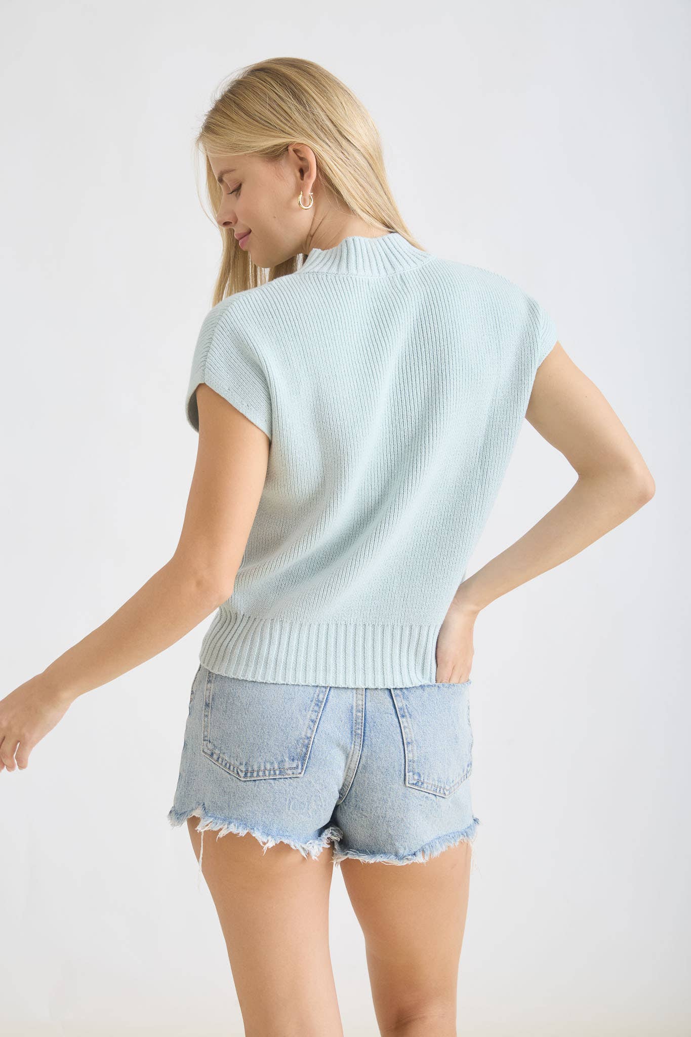 Mint Mock Neck Extended Shoulder Knit Pullover Sweater
