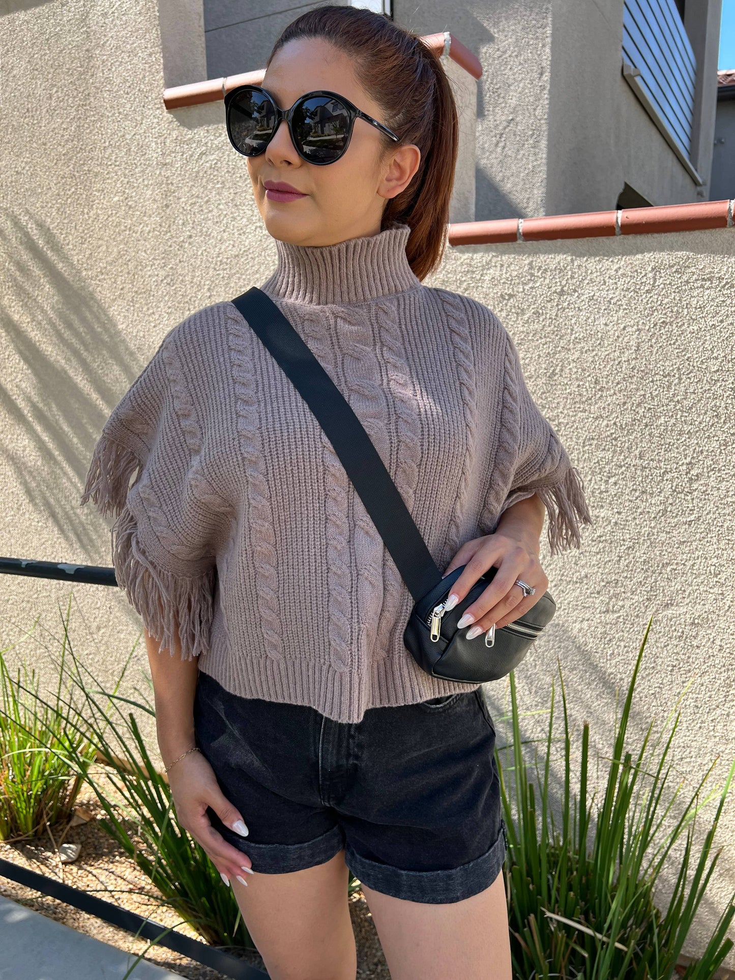 Cider | Turtleneck Poncho with Tassel Trim