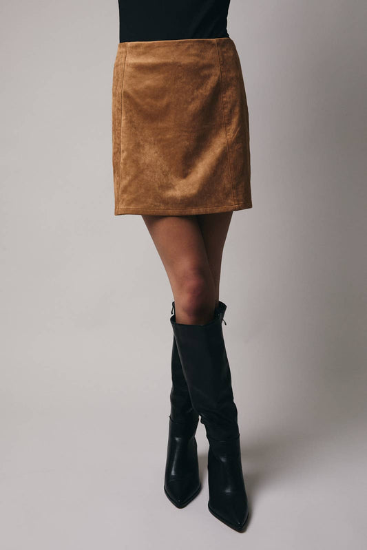 Sally Suede Mini Skirt: Tan