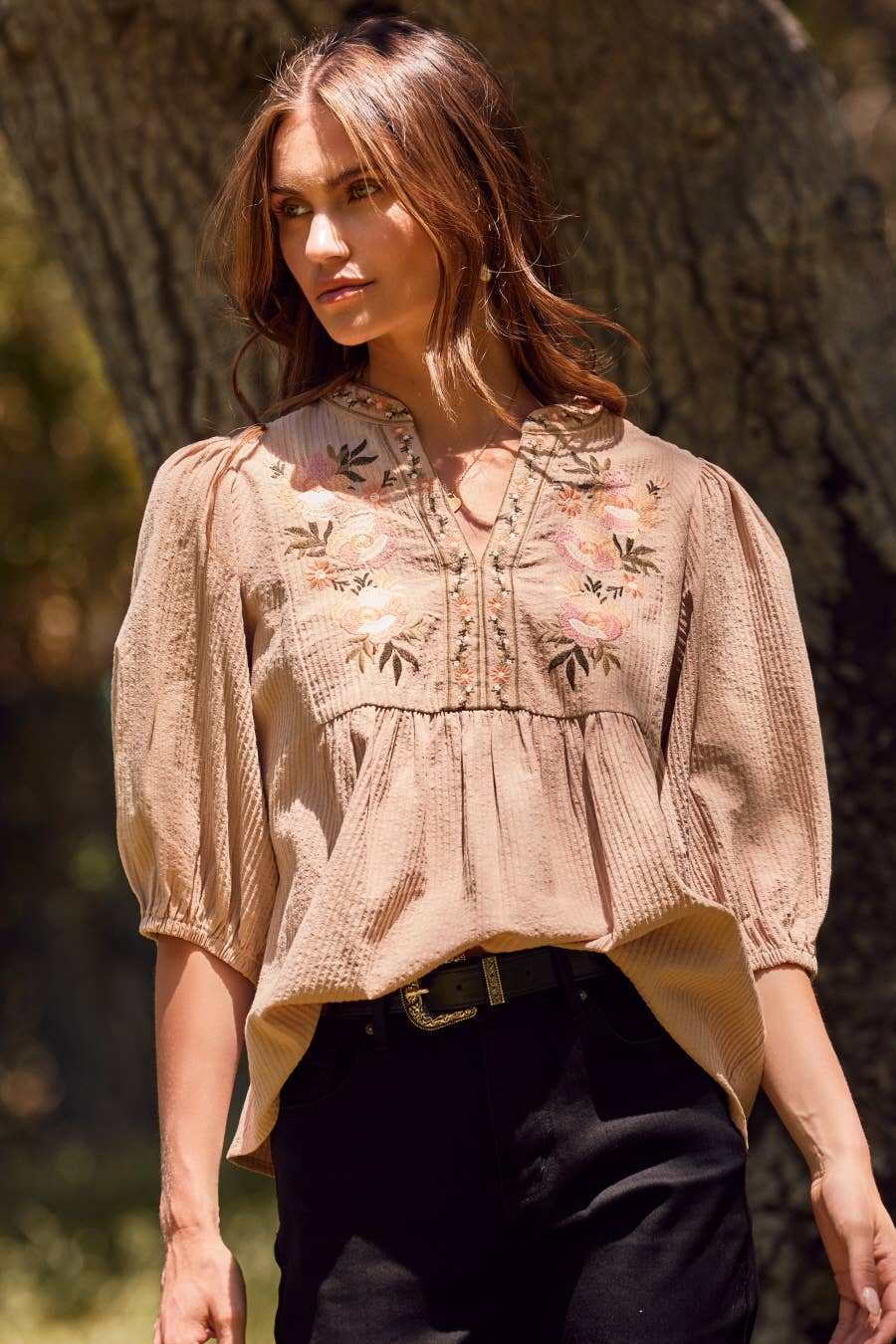 Millie Textured Blouse: Taupe