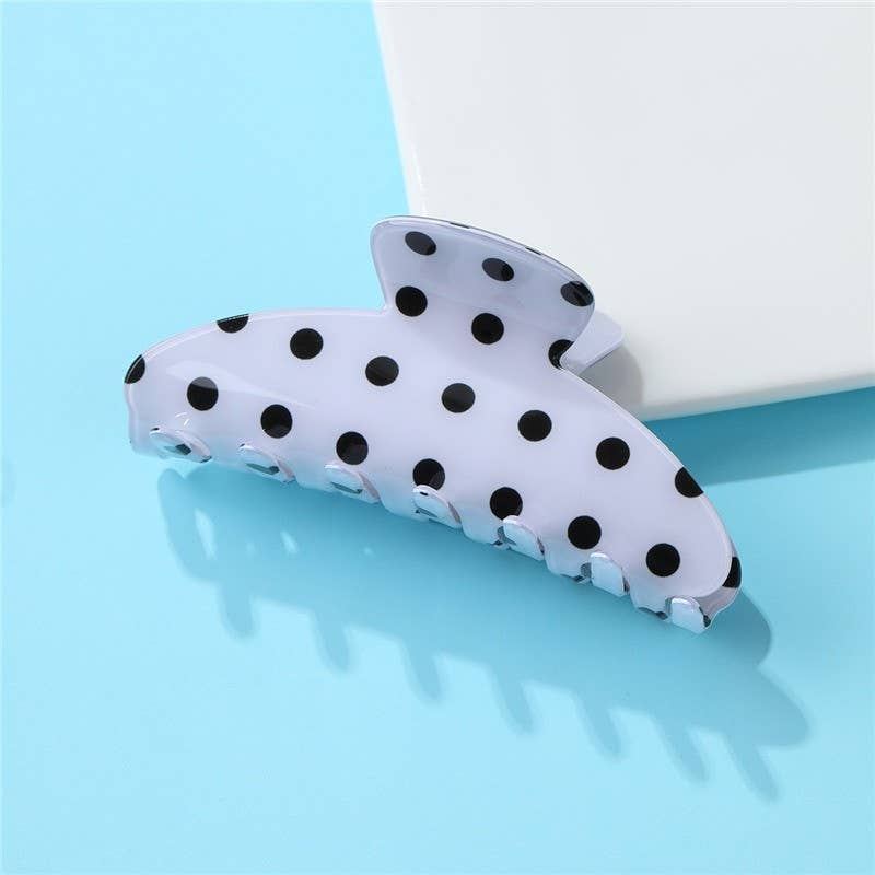 Retro Polka Dot Hair Claw - Glossy Spotted French | 40H1099: Off White