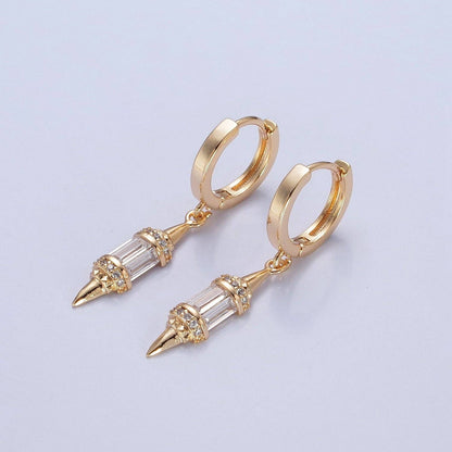 18K Gold Filled pendulum spike drop earrings, Gold Baguette spike dainty earrings, edgy style small spike earrings