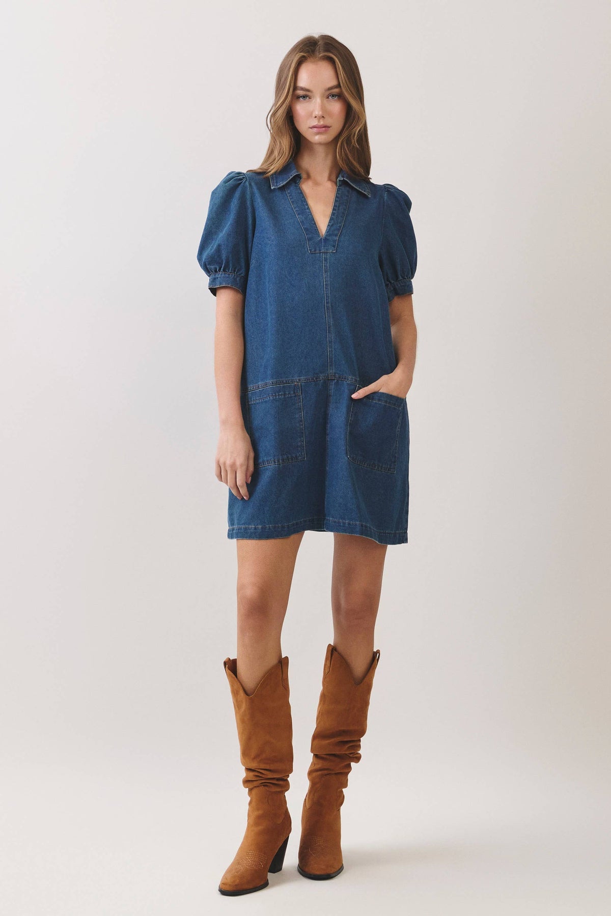 Darcy Puff Sleeve Denim Mini Dress: Denim