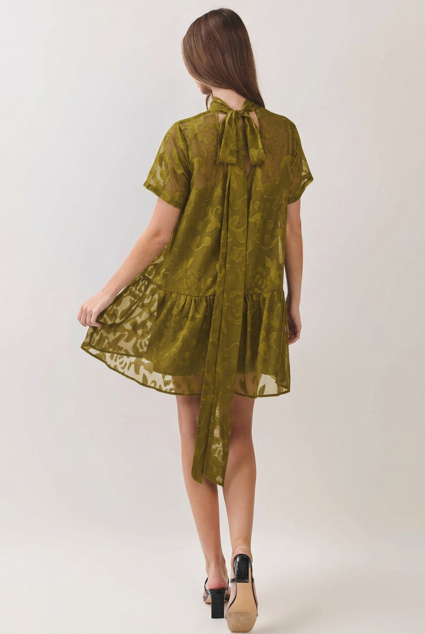 Back-view dress recolored to match the olive green product photo