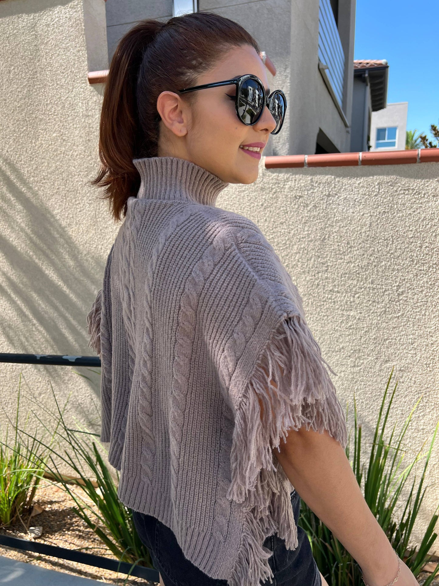 Cider | Turtleneck Poncho with Tassel Trim