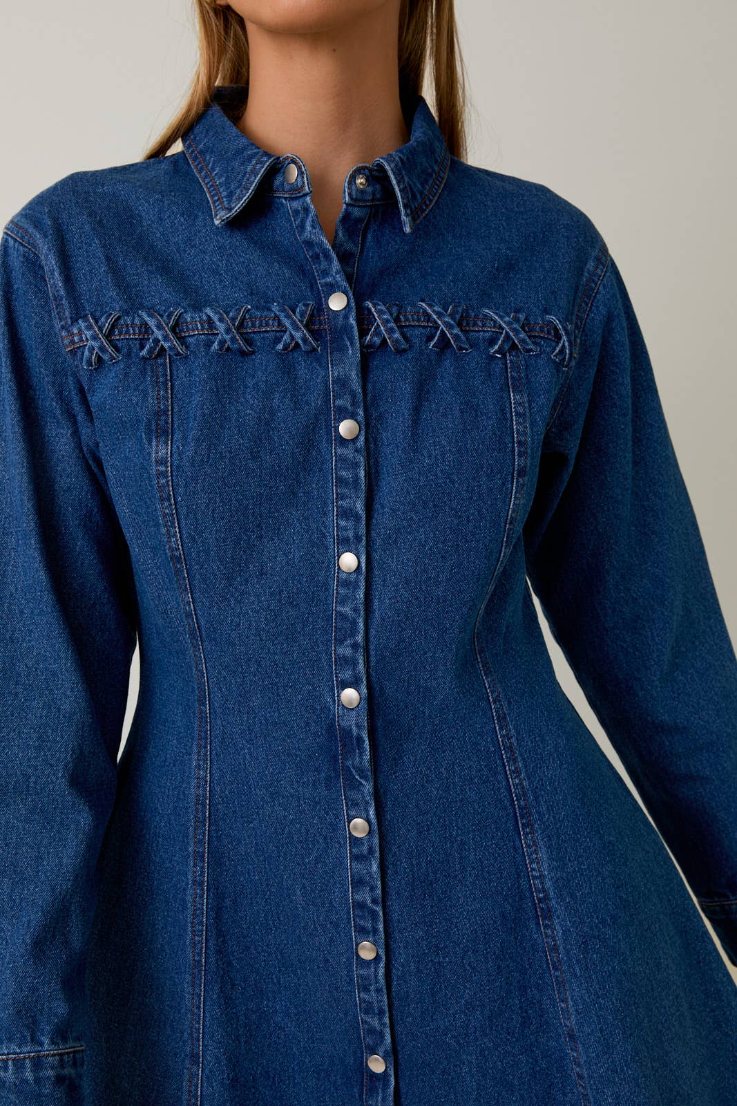 Dakota Long Sleeve Fit & Flare Denim Mini Dress