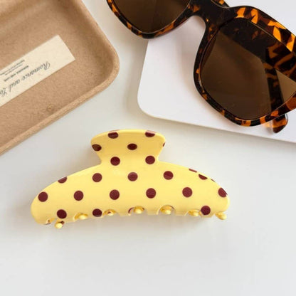 Retro Polka Dot Hair Claw - Glossy Spotted French | 40H1099: Off White