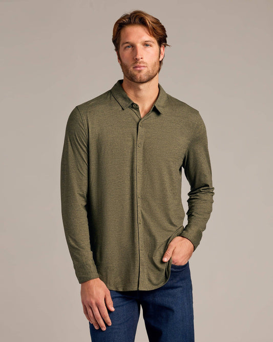 Dark Heather Military Green Long Sleeve Comfort Shirt