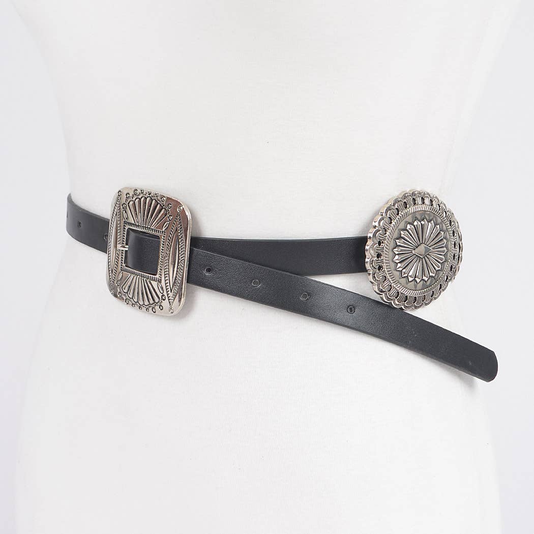 Faux Leather Western Style Multi Metal Women's Belt: CM