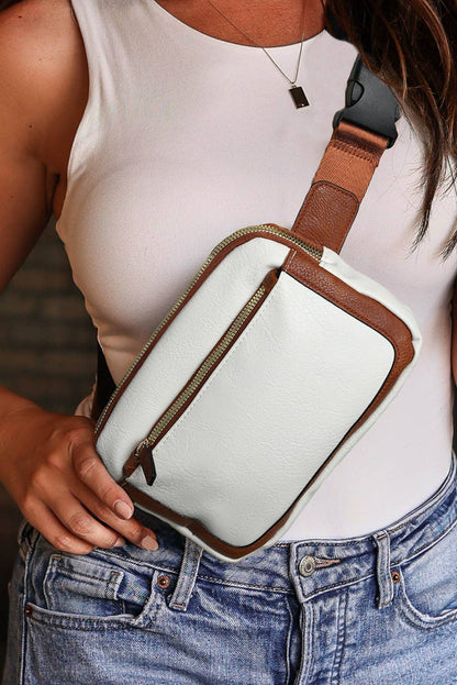 Adjustable Strap Mini Leather Crossbody Bag / White
