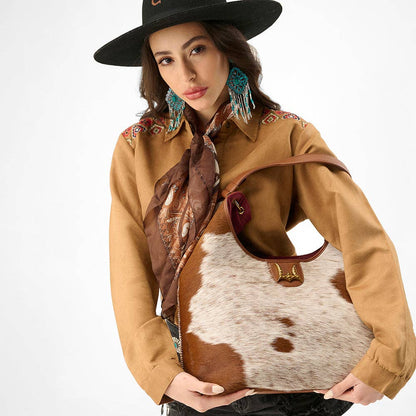 Loyal West Large Purse - In Brown & White Cowhide & Calfskin: Single