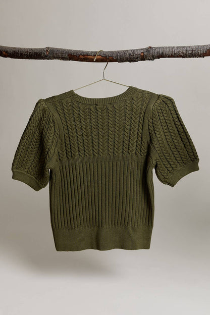 Cypress Short Sleeve Cable Sweater: Olive