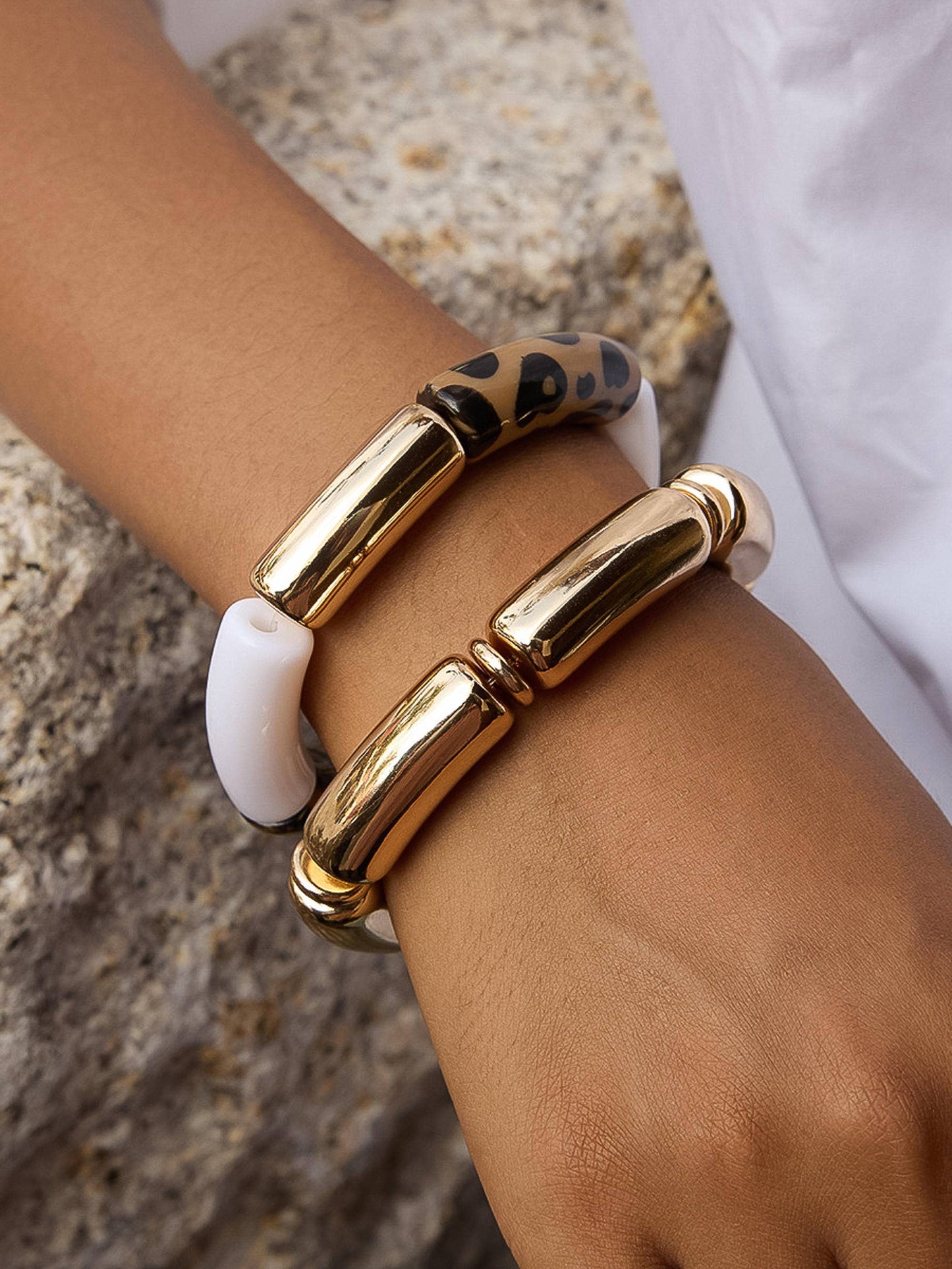 Aira 18K Gold Non-Tarnish Chunky Leopard Resin Bangle Set: Leopard