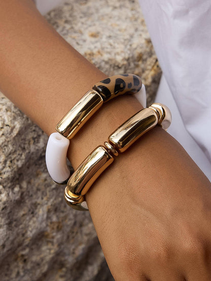 Aira 18K Gold Non-Tarnish Chunky Leopard Resin Bangle Set: Leopard