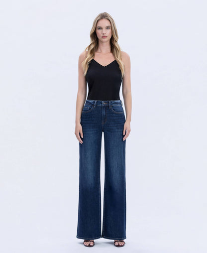 SUPER HIGH RISE FULL LENGTH DARK WASH WIDE JEANS T6937: UPLIFTED JEWEL / 25