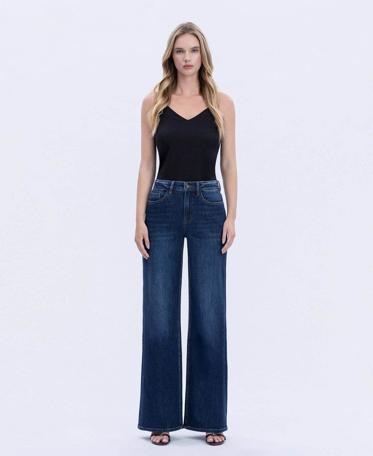 SUPER HIGH RISE FULL LENGTH DARK WASH WIDE JEANS T6937: UPLIFTED JEWEL / 27