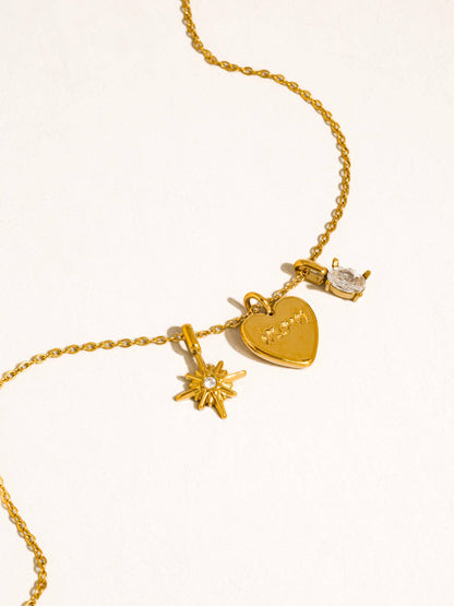 Gintilly 18K Gold Non-Tarnish Mom Heart Charm Necklace: Yellow Gold