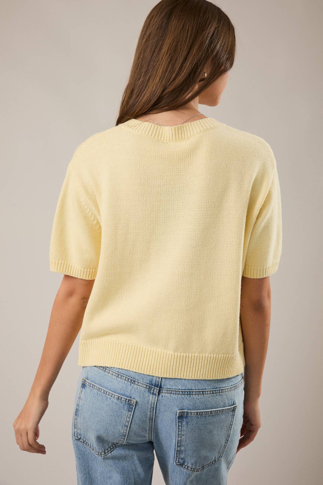 Butter Short Sleeve Sweater Cardigan: Lt Yellow