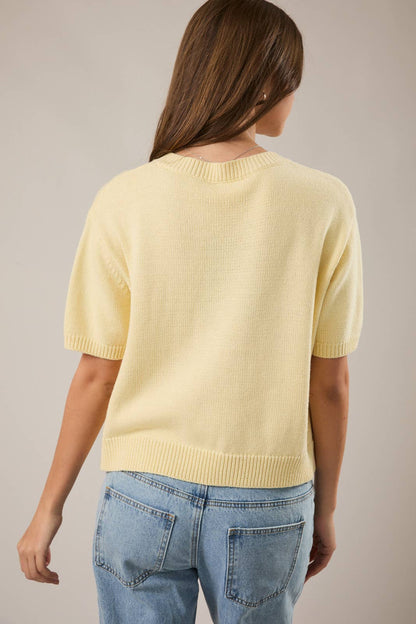 Butter Short Sleeve Sweater Cardigan: Lt Yellow