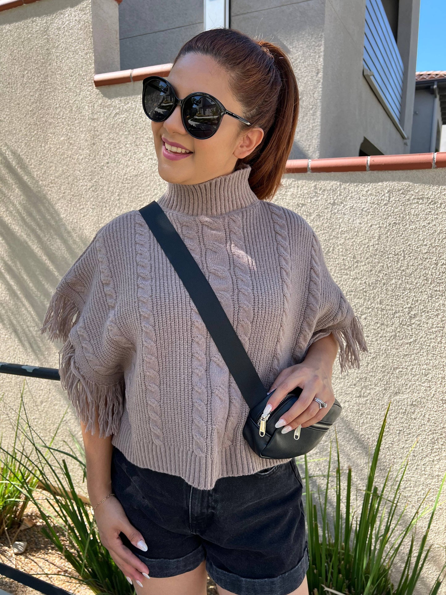 Cider | Turtleneck Poncho with Tassel Trim