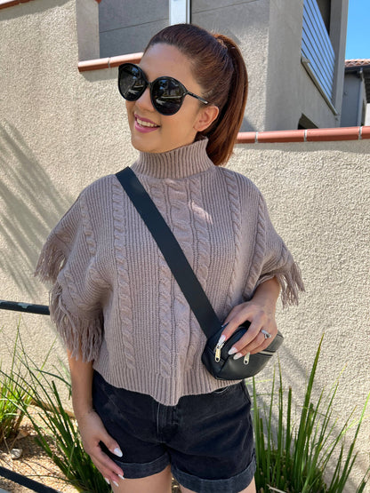 Cider | Turtleneck Poncho with Tassel Trim