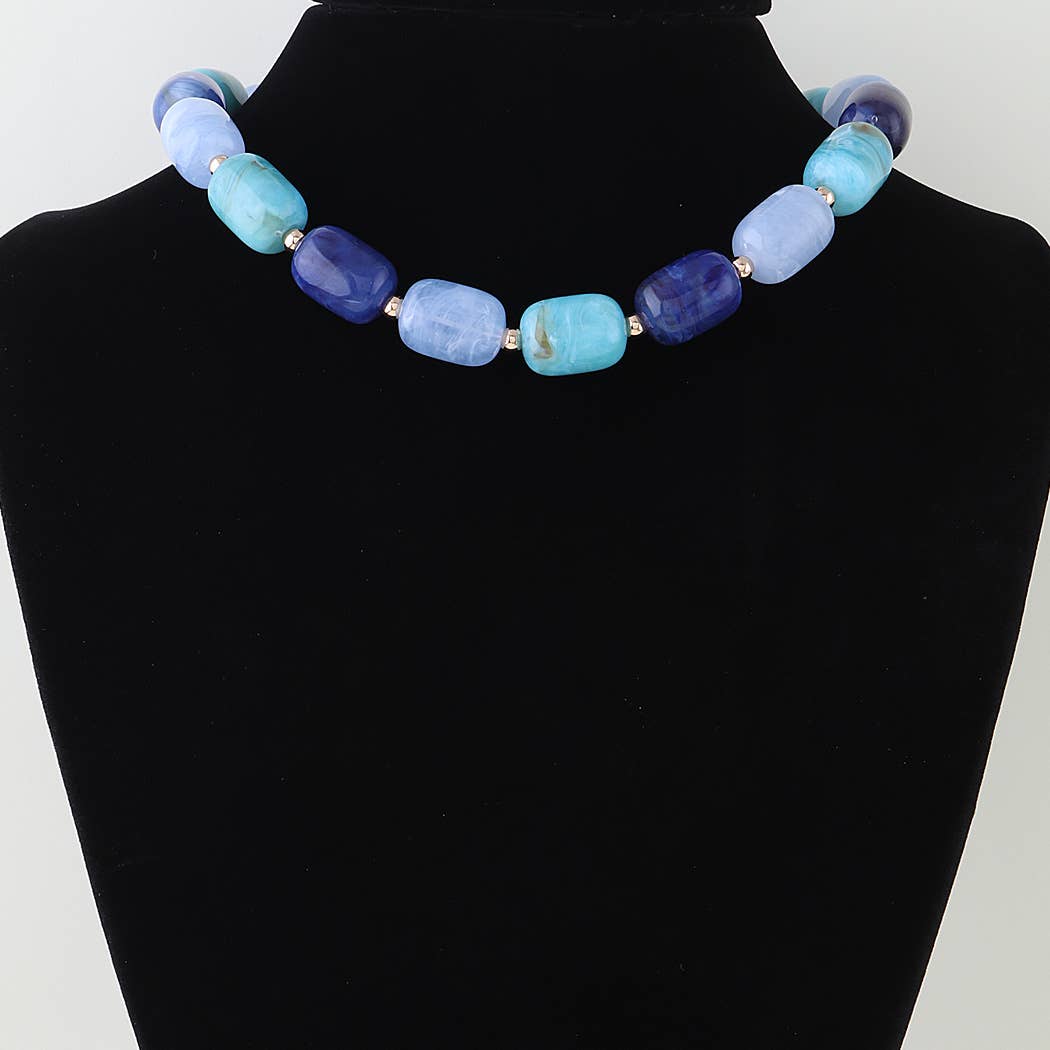 Multi Marble Stone Tube Beaded Necklace: BR