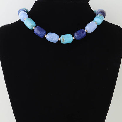 Multi Marble Stone Tube Beaded Necklace: BR