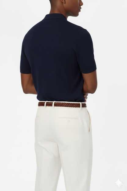 Silas Men's Textured Polo Shirt: Navy