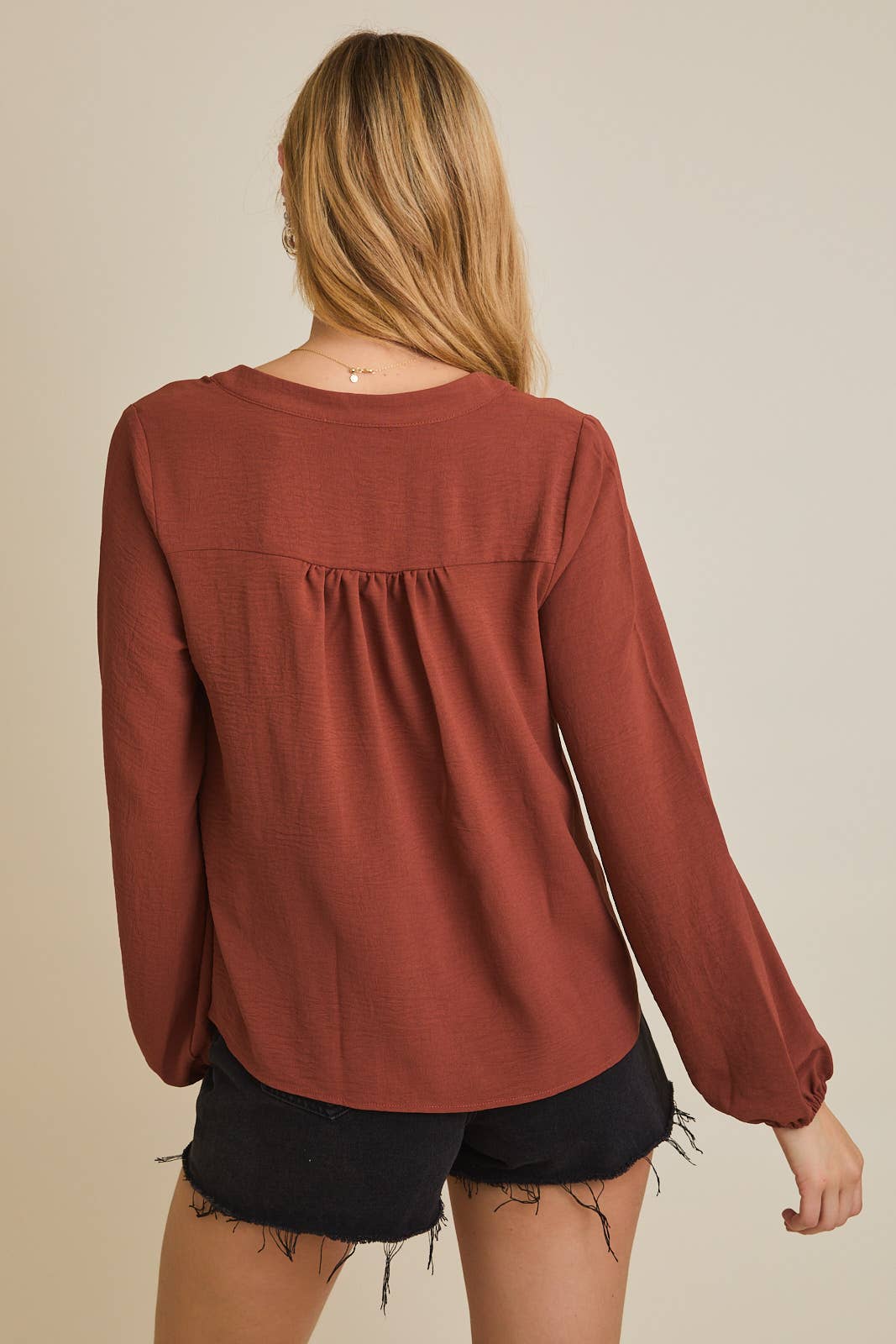 Odessa Long Sleeve V-Neck Top: Camel
