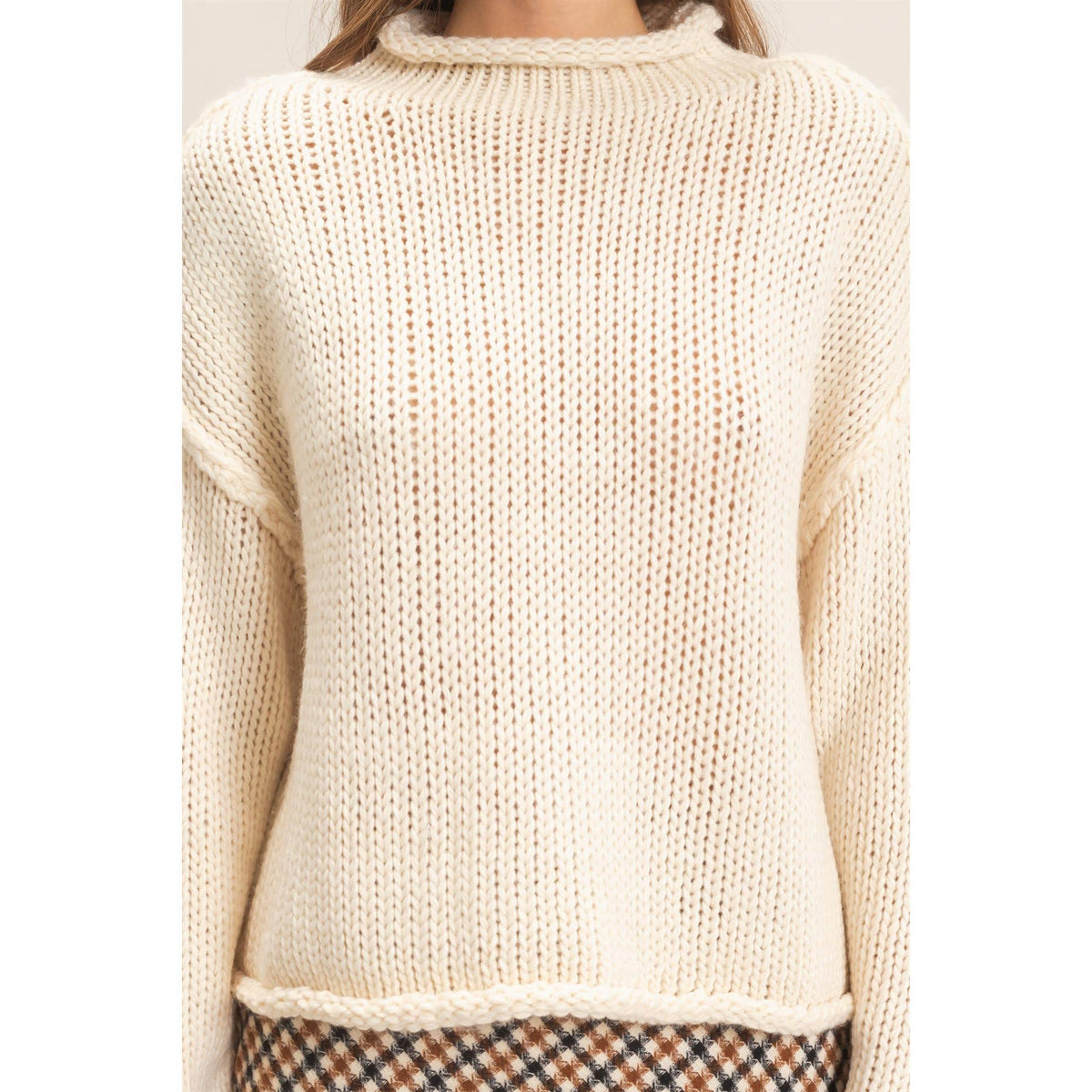 Rolled Collar Loose Knit Sweater: OATMEAL / S-M-L(2-2-2)