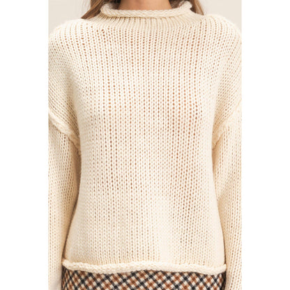 Rolled Collar Loose Knit Sweater: OATMEAL / S-M-L(2-2-2)