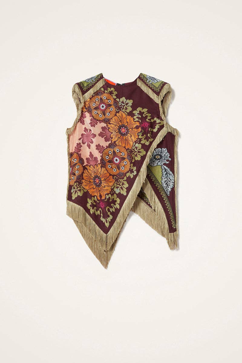 Cora Asymmetrical Fringe Cross Top: Wine