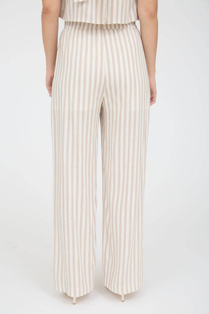 Maple Lane Stripe Linen Wide Leg Pants: Khaki