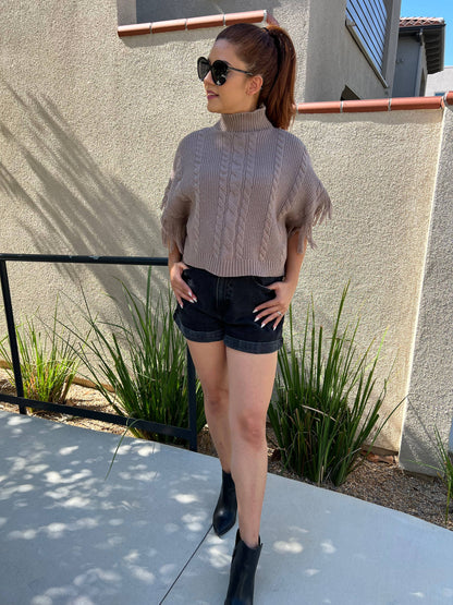 Cider | Turtleneck Poncho with Tassel Trim