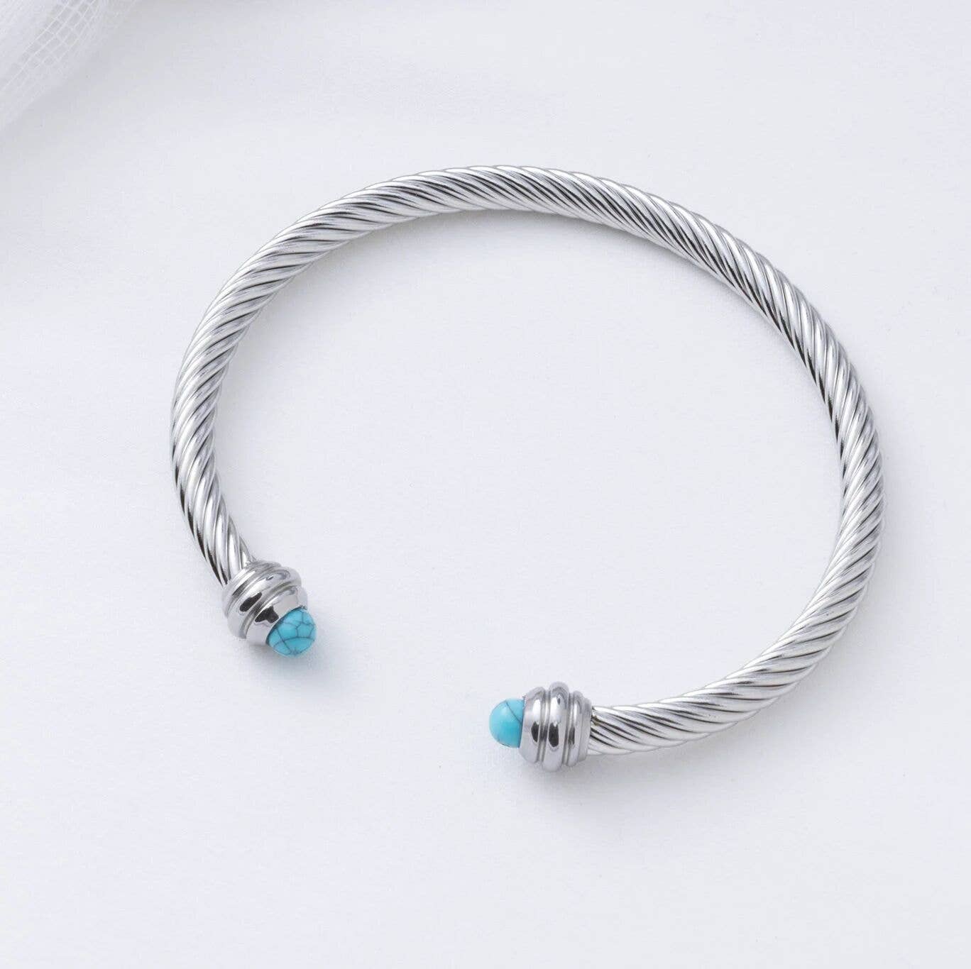 18K Gold PVD Stainless Turquoise Twisted Bangle Braclet: Gold