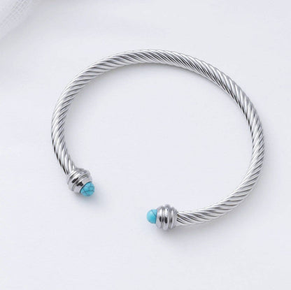 18K Gold PVD Stainless Turquoise Twisted Bangle Braclet: Gold