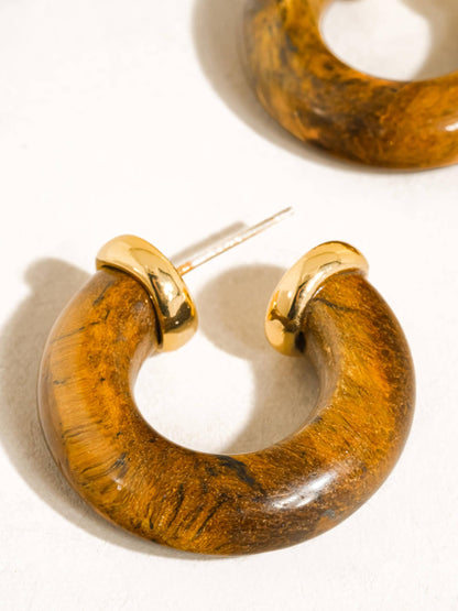 Quinnley 18K Gold Western Natural Stone Hoop Earring: Brown