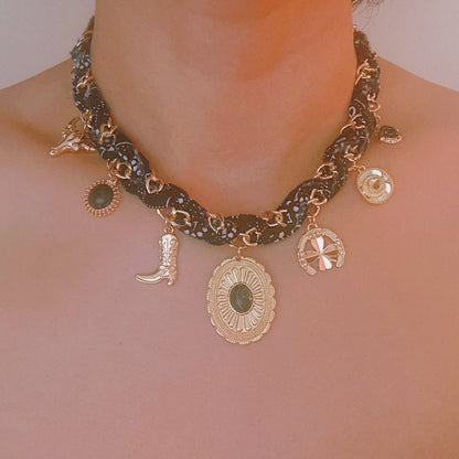 Wild West Desert Charm Scarf Necklace: Beige