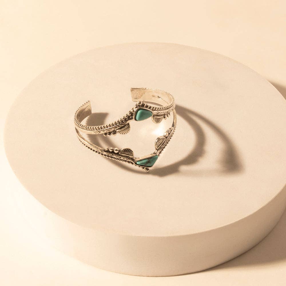 Pueblo Stack Cuff Bracelets for Women with turquoise, and feather stone detail for western wear: Turquoise