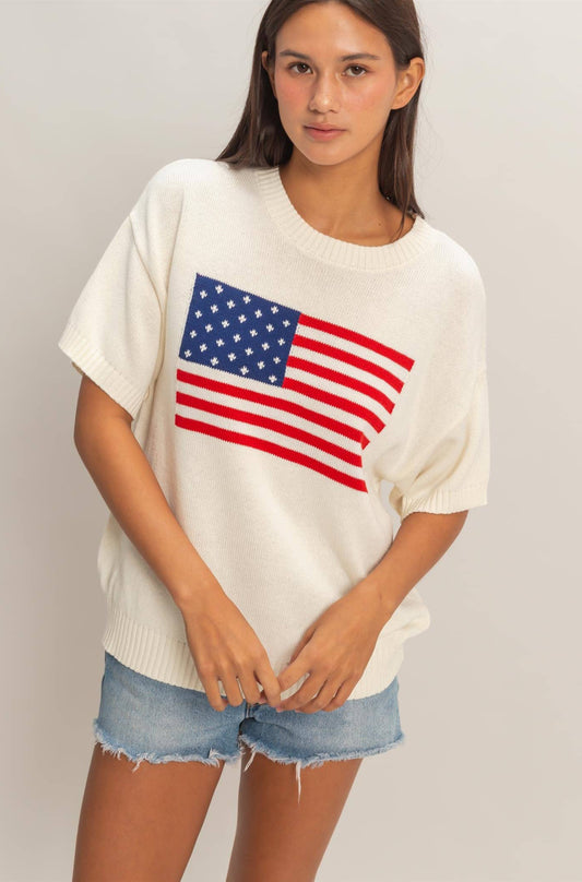 Americana Flag Knit Top: CREAM