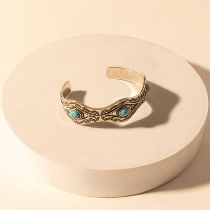 Sedona Stone Cuff for Women with turquoise stones and engraved detail in premium style: Turquoise
