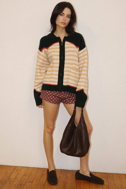 Ryder Stripe Horse Zip Knit Sweater: Forest Green